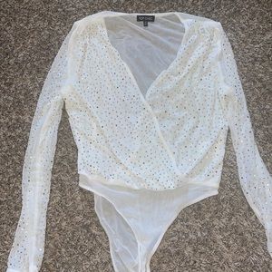 White rhinestone body suit